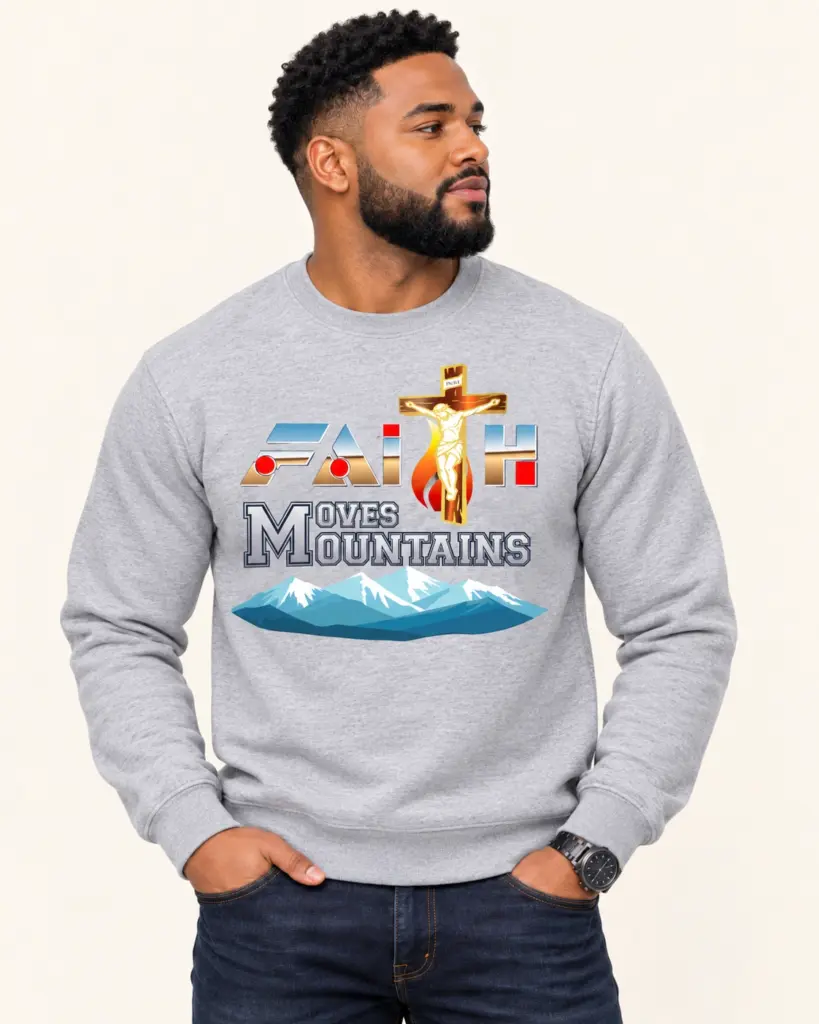 Faith Moves Mountain crewneck-front - Romeez Gear