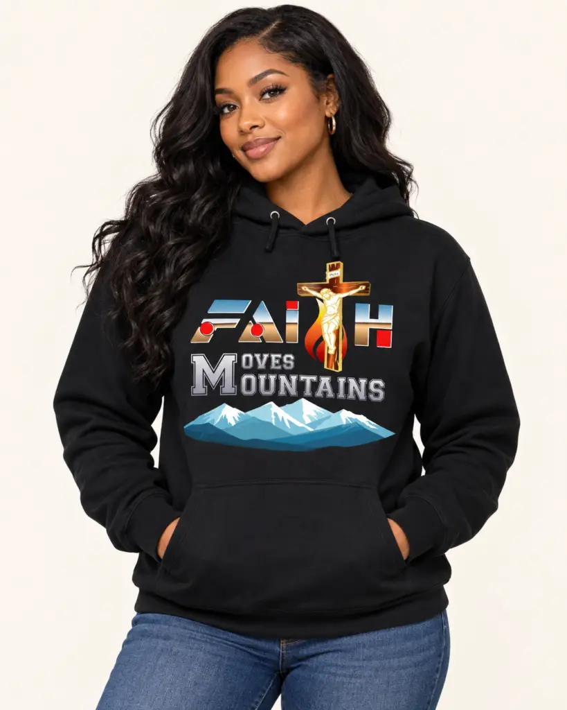 Faith Moves Mountain pullover hoodie front - Romeez Gear