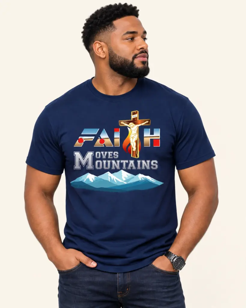 Faith Moves Mountain T-Shirt front - Romeez Gear